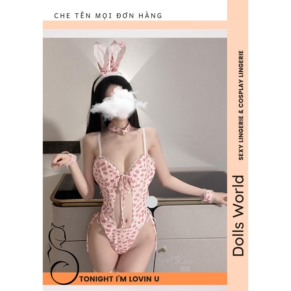 Đồ lót Sexy, set Cosplay Thỏ hồng Bunny họa tiết da báo ngọt ngào, sexy 1893