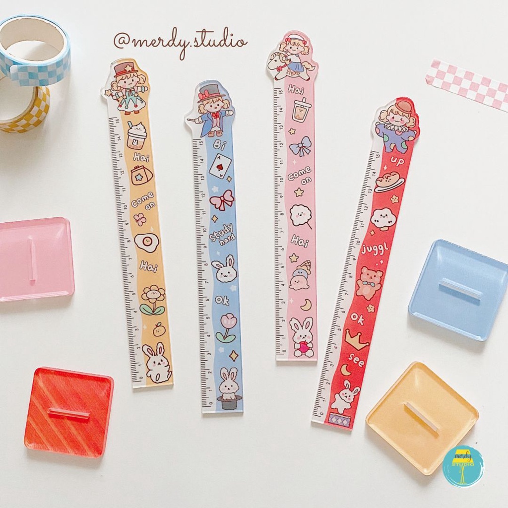 Standee washi tape, cây đựng washi kiêm thước kẻ chủ đề Gánh Xiếc Vui Nhộn