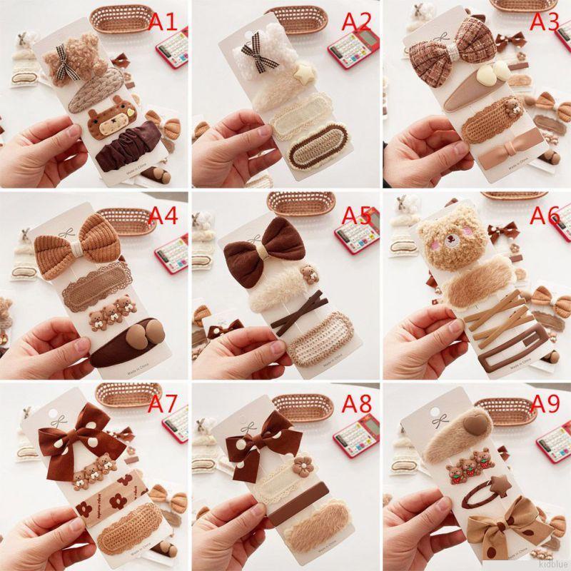 Set 4 kẹp tóc đính nơ màu trà sữa xinh xắn cho nữ