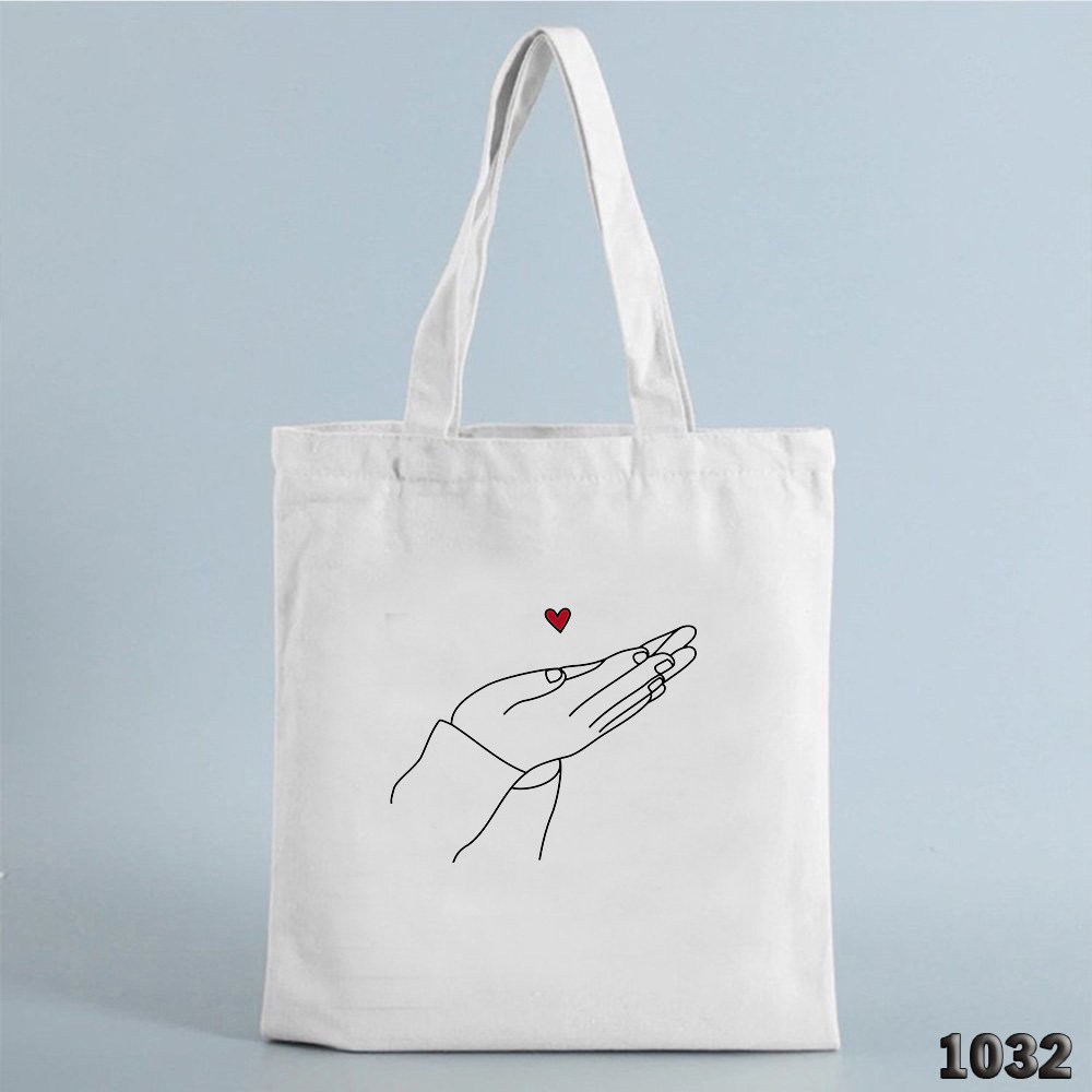 TÚI TOTE TRẮNG CHẤT VẢI CANVAS 501 1032 ĐÔI BÀN TAY DỄ THƯƠNG HÀNG CHUẨN ĐẸP