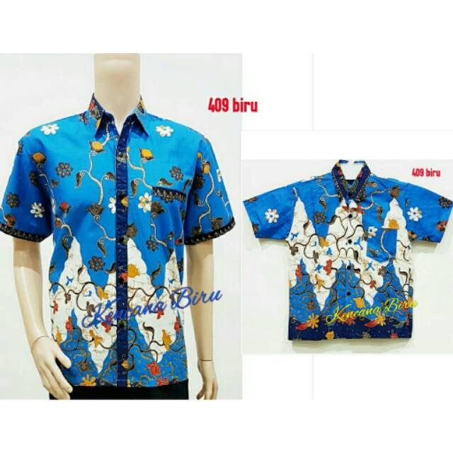 Áo sơ mi batik màu xanh dương 409 cho trẻ em 1-12 tuổi / người lớn M - XXL