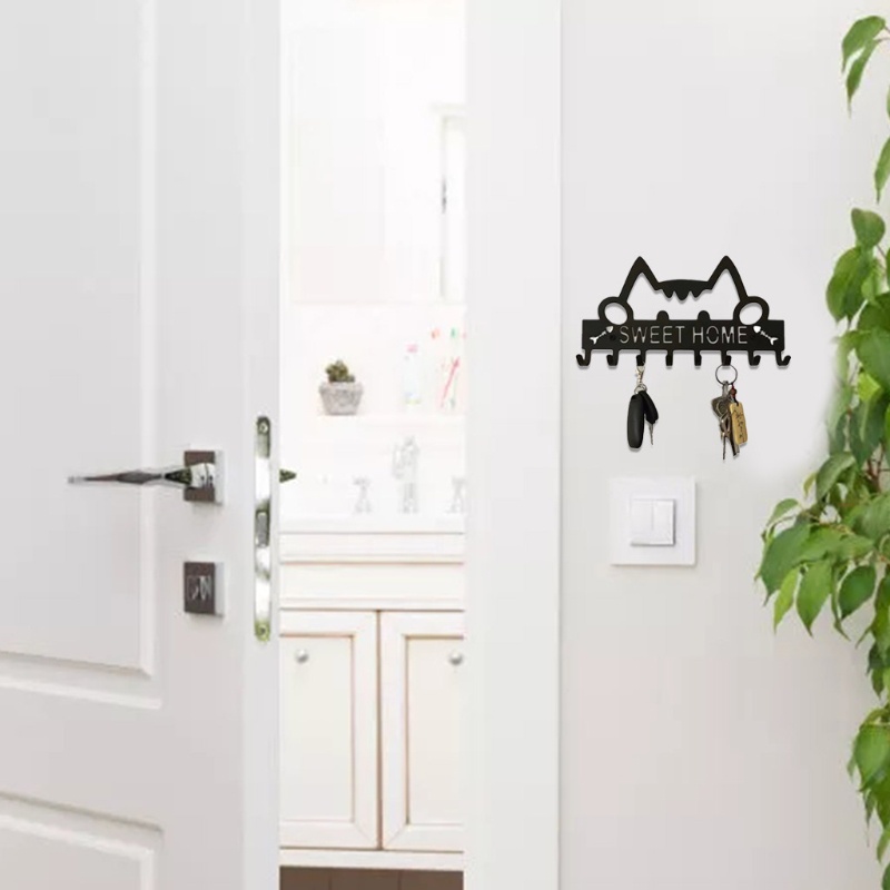 Giá Đỡ Chìa Khóa 8 Móc Treo Tường Bằng Kim Loại Hình Mèo Ngọt Ngào Trang Trí Nhà Cửa