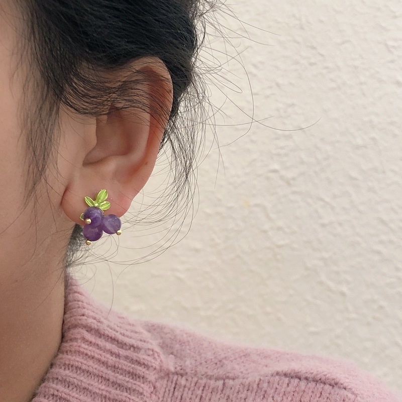 Bông Tai Mạ Bạc 925 Hình Chùm Nho Đính Pha Lê Tím Ngọt Ngào Cho Nữ
