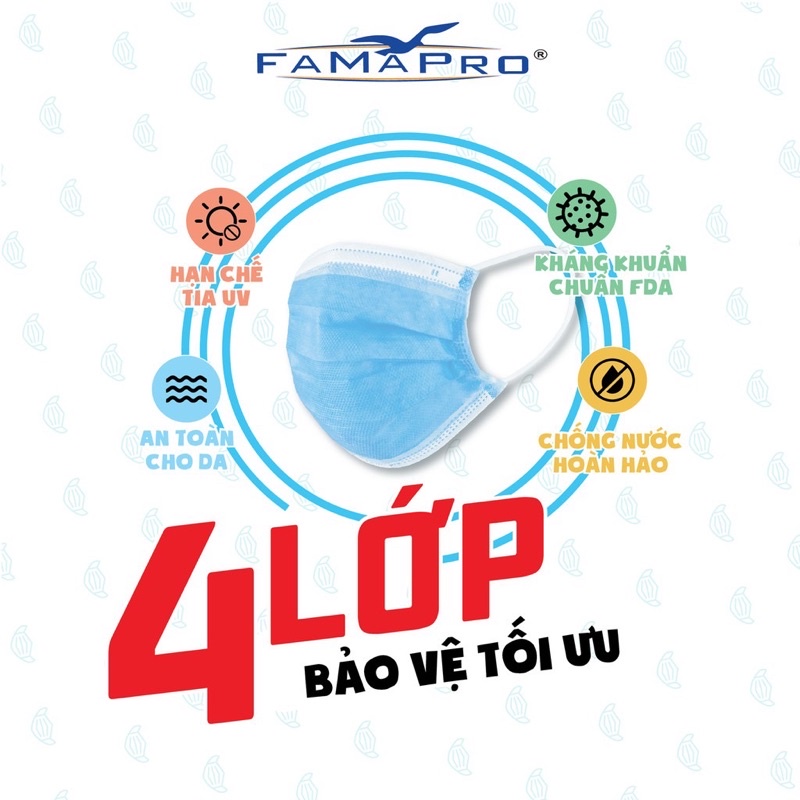 [HỘP-10 CÁI-MÀU TRẮNG] Khẩu trang y tế kháng khuẩn 4 lớp Famapro VN95