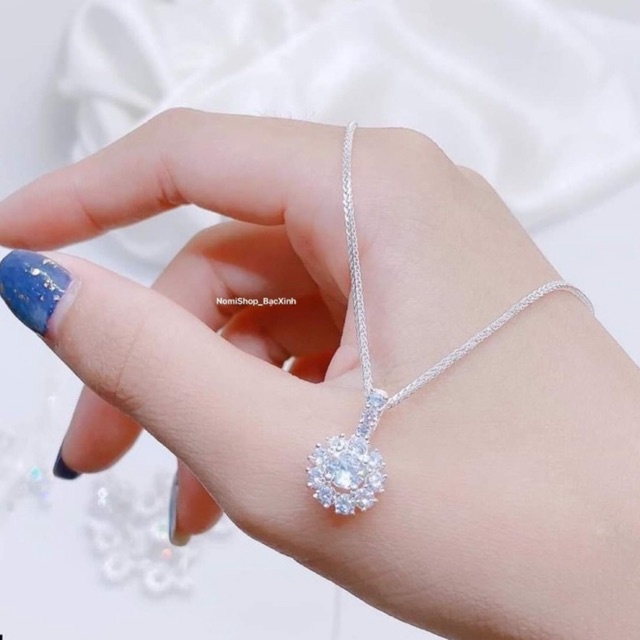 Dây chuyền Nữ Bạc ta Dây  nhẹ nhàng, Mặt hoa đính đá lấp lánh Hàng cao cấp kĩ lưỡng Mainomi Shop Bạc Xinh