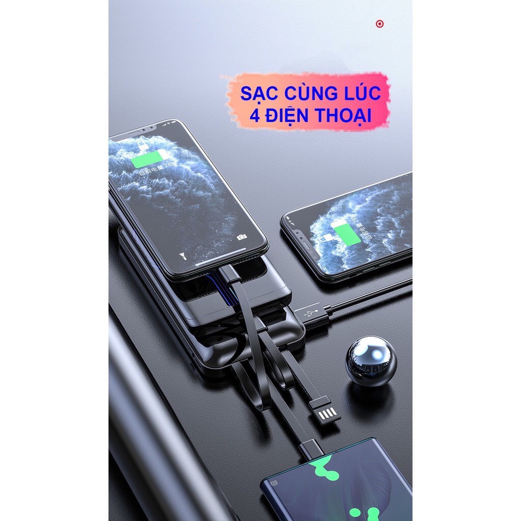 Sạc dự phòng đa năng màn hình đèn LED, Tích hợp 3 cáp sạc Micro, Lingtning, TypeC, 1 cáp USB, Dung Lượng 20.000 mAh