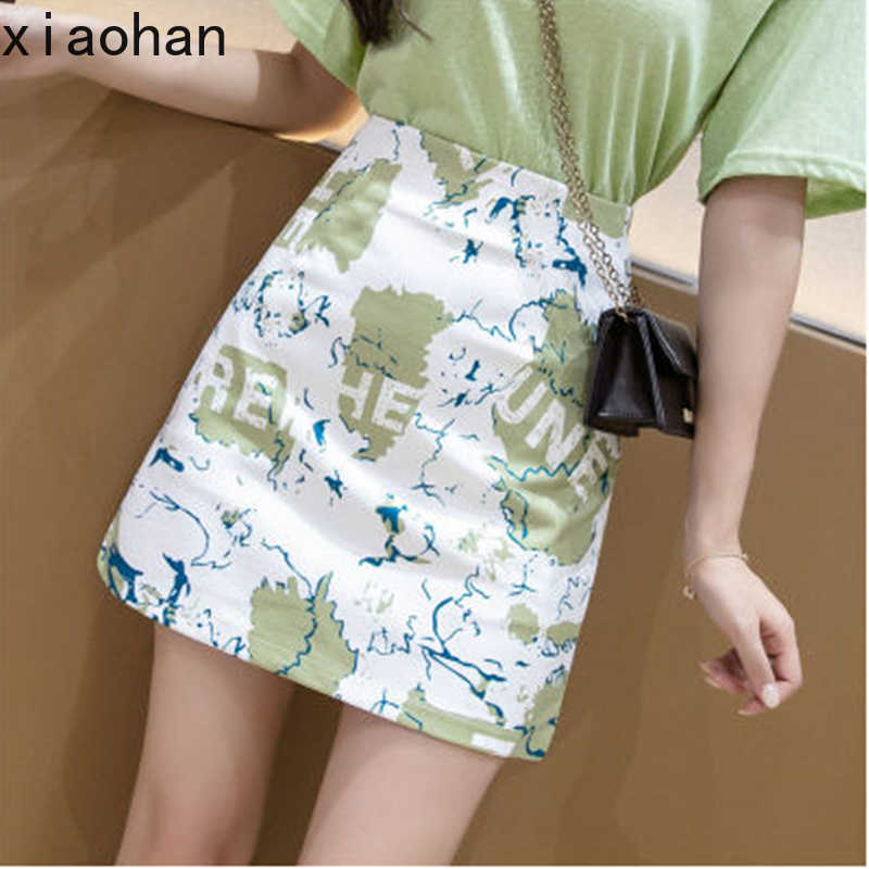 2021 women Hepburn style letter oil painting high waist a-line skirt bag hip mini skirt korean sunflower print | BigBuy360 - bigbuy360.vn
