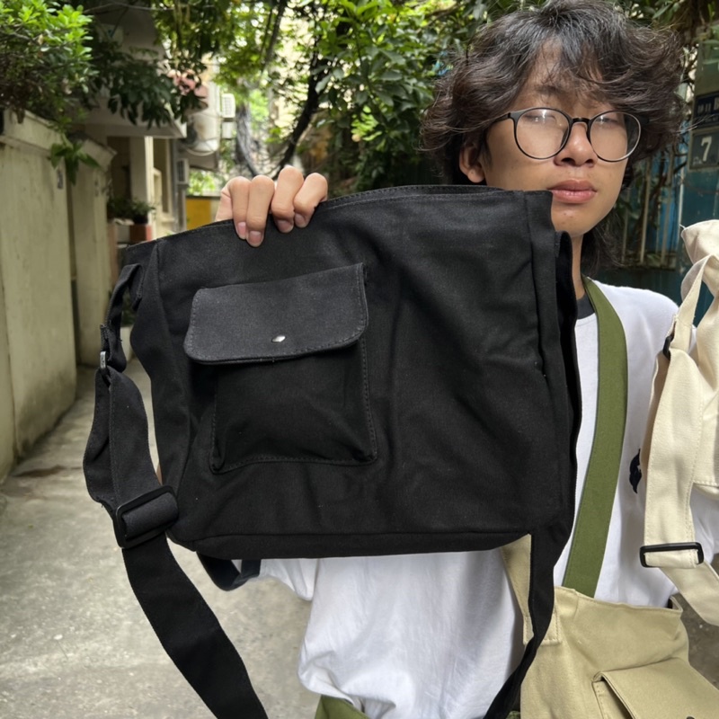 Túi canvas đeo chéo 1 hộp vintage retro basic