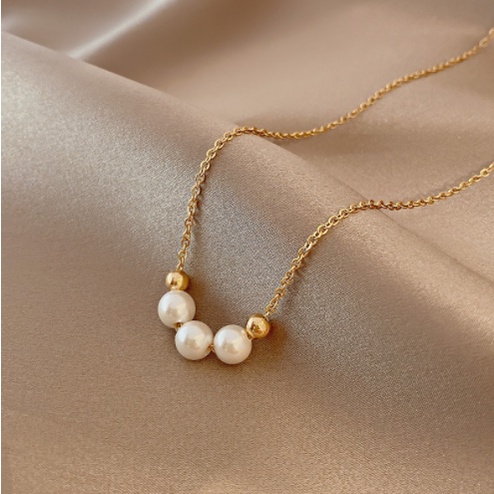 Vòng cổ mạ vàng chuỗi 3 hạt ngọc phong cách thời trang quý phái shop Phụ Kiện Tiên Tiên