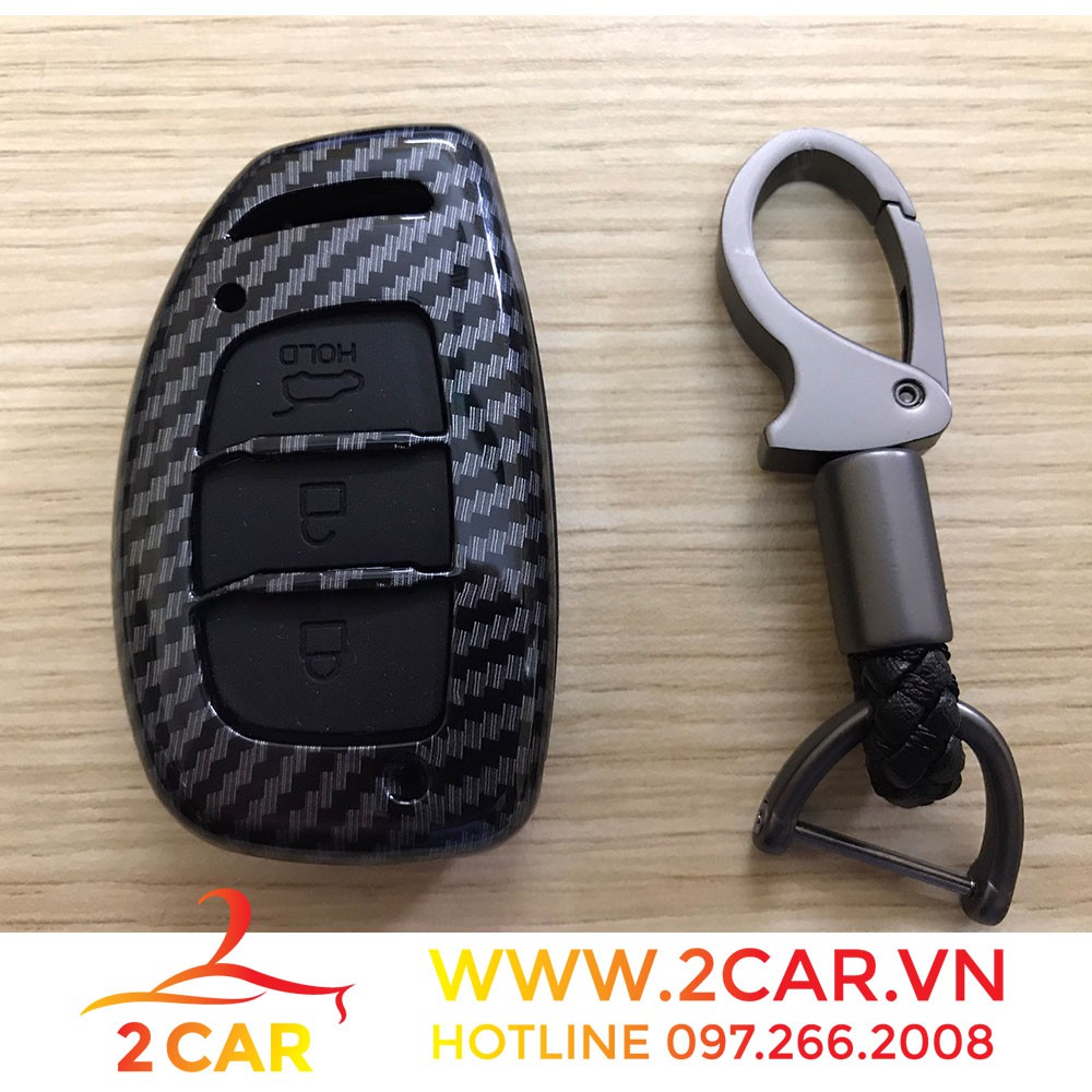 Ốp chìa khóa, bọc chìa khóa Carbon xe Hyundai i10, Elantra, Tucson 2016, 2017, 2018, 2019, 2020 vân cacbon cao cấp