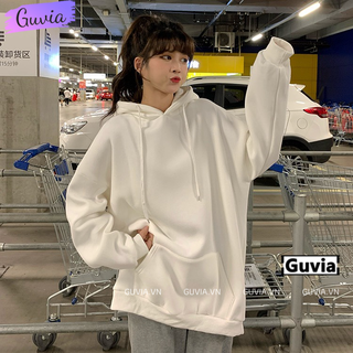 Áo Hoodie Trơn BASIC Chất NỈ Ngoại PE Form Rộng Nam Nữ GUVIA