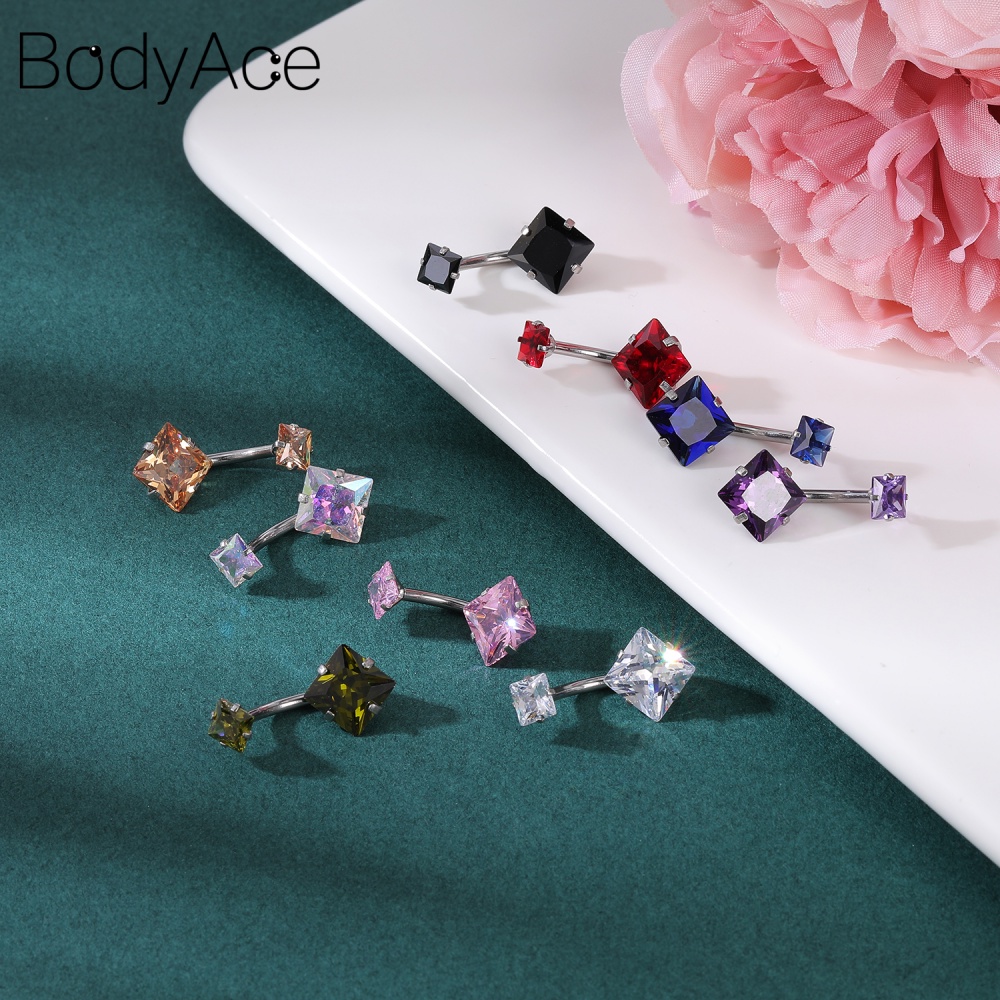 Khuyên rốn đính đá pha lê nhiều màu sắc bằng thép không gỉ thời trang cá tính 14g