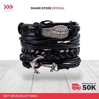 Vòng Tay Nam Dây Da PU - Bộ Vòng Tay 4 Chiếc - Set Vòng Mỏ Neo Bện Da Cực Đẹp