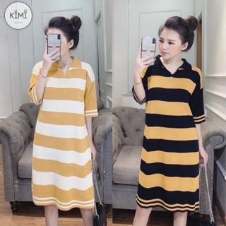 Váy len kẻ ngang cổ đức