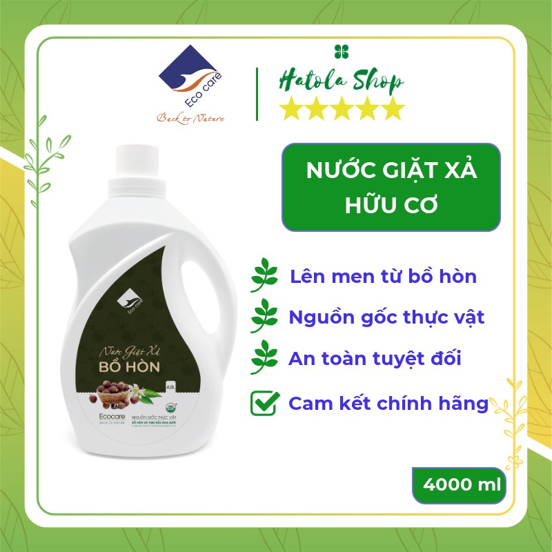 Nước giặt xả hữu cơ bồ hòn Ecocare 4000ml tinh dầu hoa bưởi, thành phần hoàn toàn tự nhiên