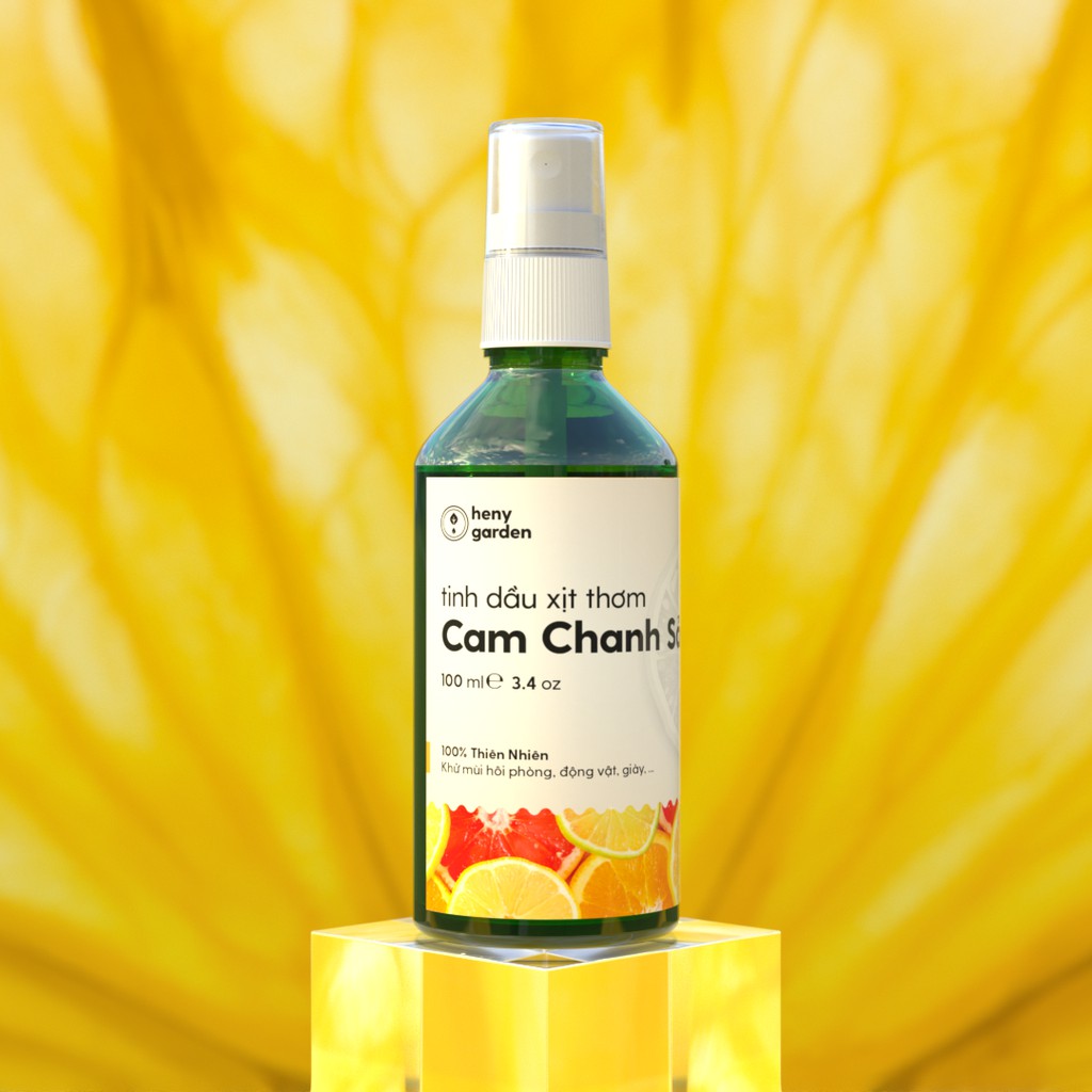 Xịt Thơm Hương Cam Chanh Sả 100ml | Khử Mùi Phòng, Mùi Hôi Giày, Diệt Khuẩn | Tặng Tinh Dầu Mẫu Thử | Heny Garden