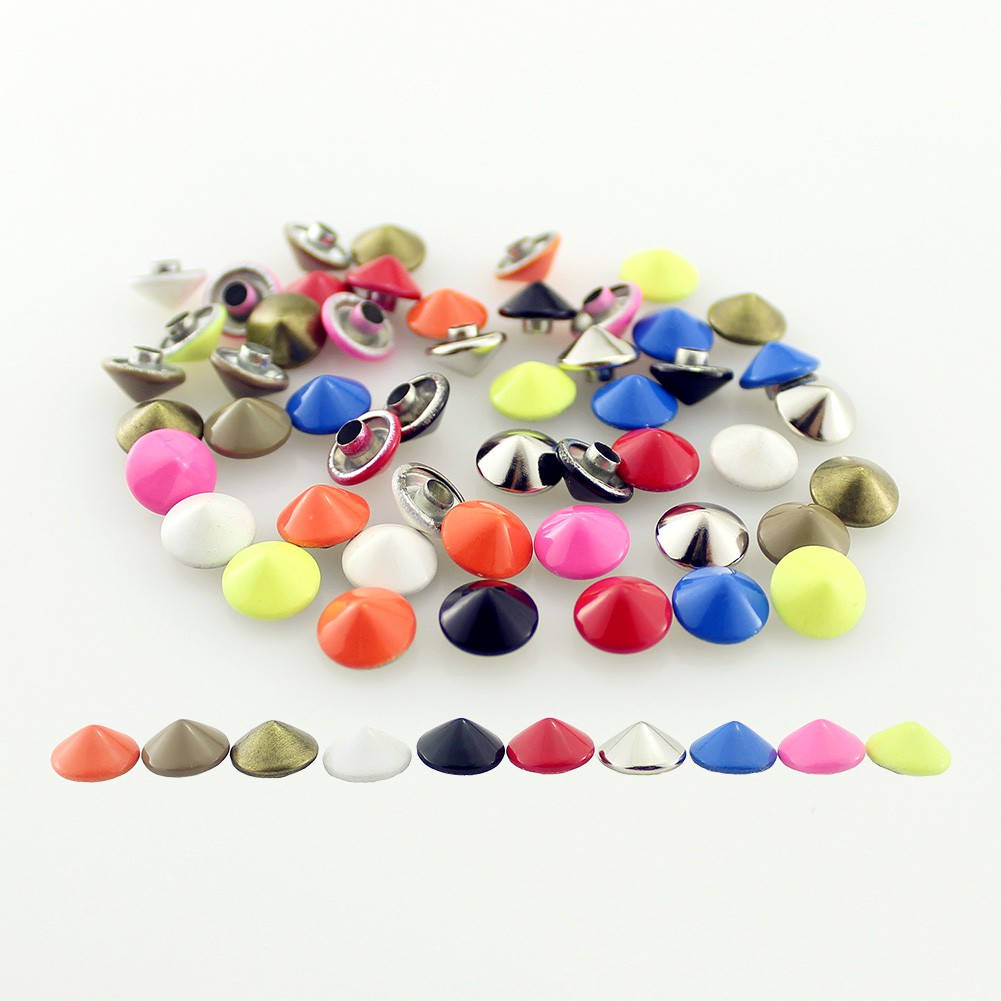 Set 100 Đinh Tán Hình Nón 9mm Nhiều Màu Sắc Dùng Để Trang Trí Quần Áo / Túi Xách / Giày Da