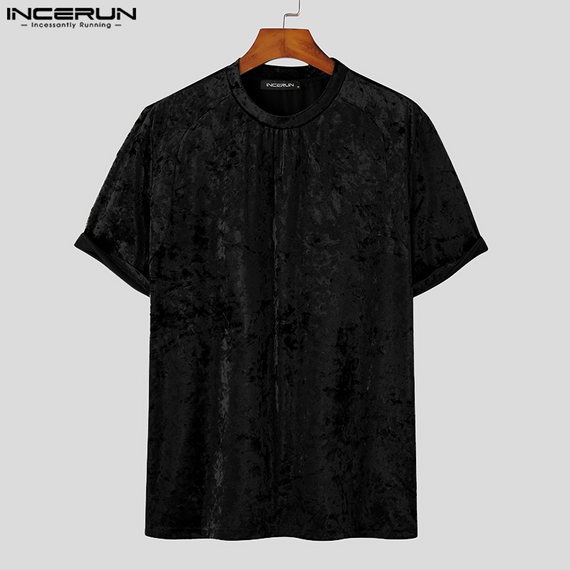 Áo thun nhung INCERUN ngắn tay thời trang dành cho nam
