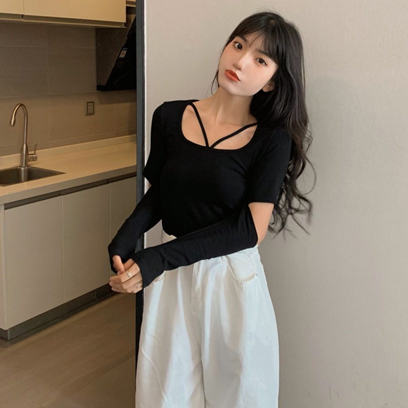 Áo Lửng Tay Dài Cổ Tròn Thời Trang Quyến Rũ Cho Nữ