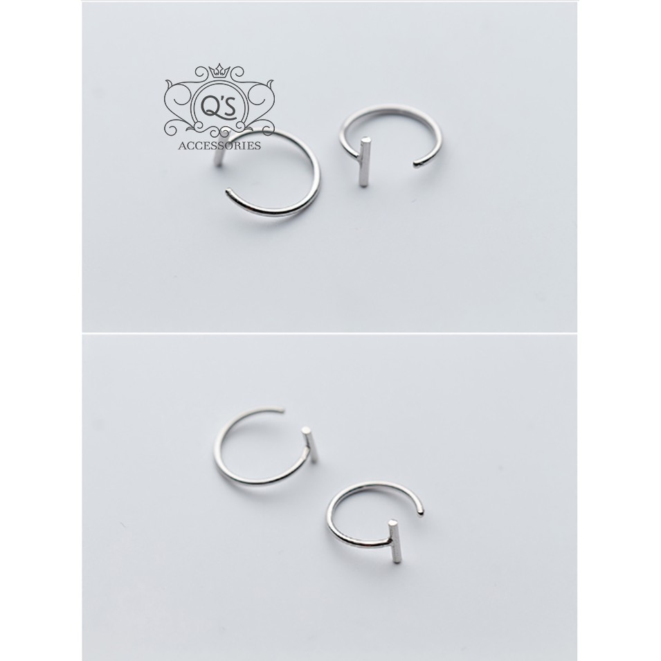 Khuyên tai bạc 925 móc chữ C thanh ngang bông nam nữ kẹp vành S925 MINI-PULL Silver Earrings QA SILVER EA190903