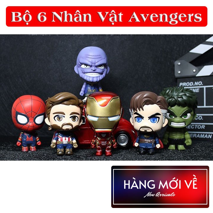 ĐỒ CHƠI  Bộ Mô Hình Mini Để Bàn đồ chơi siêu anh hùng Marvel Avenger Chibi siêu đẹp 6 nhân vật - Bộ 6 SAH mini