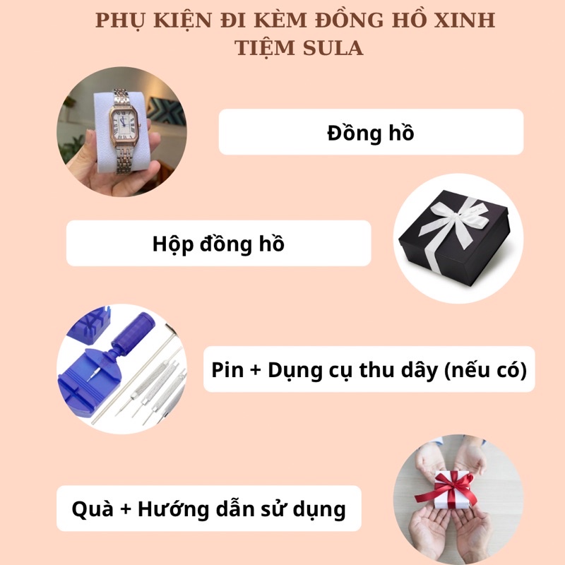Đồng hồ đeo tay nữ đẹp chính hãng chống nước 3ATM mặt chữ nhật giá rẻ - SULAREC