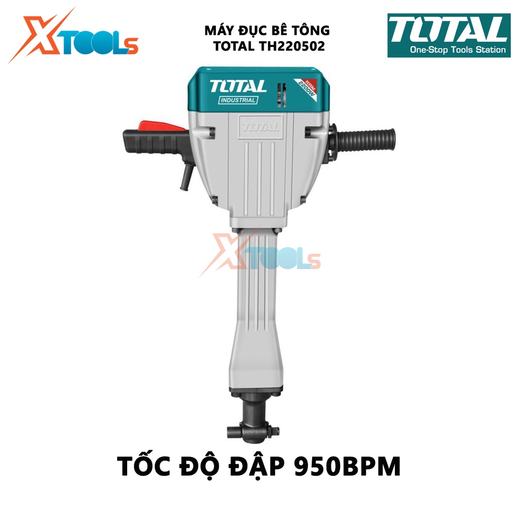 Máy đục bê tông Total TH220502 | máy khoan bê tông 2200W tặng kèm theo  2 mũi đục nhọn 30mm, lực va đập 75J - [XTOOLs]