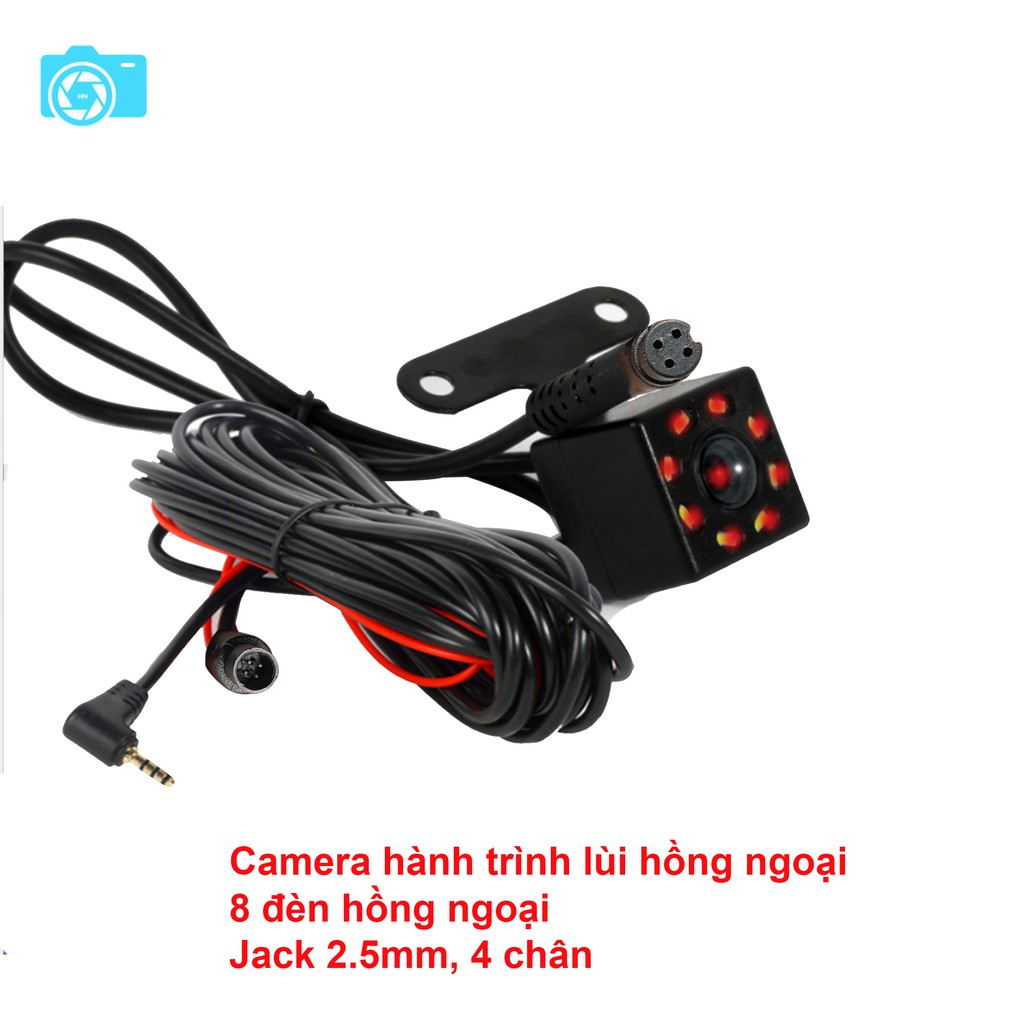 Camera lùi hông ngoại, 8 hồng ngoại, chân cắm 4 chấu hoặc 5 chấu, jack 2.5mm, dây tín hiệu 5-10 mét