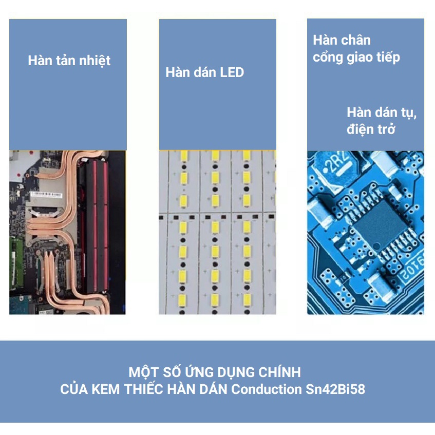 Kem thiếc hàn linh kiện dán Conduction Sn42Bi58 không chứa chì nhiệt độ 138 độ, dùng hàn PCB/LED sửa chữa điện thoại