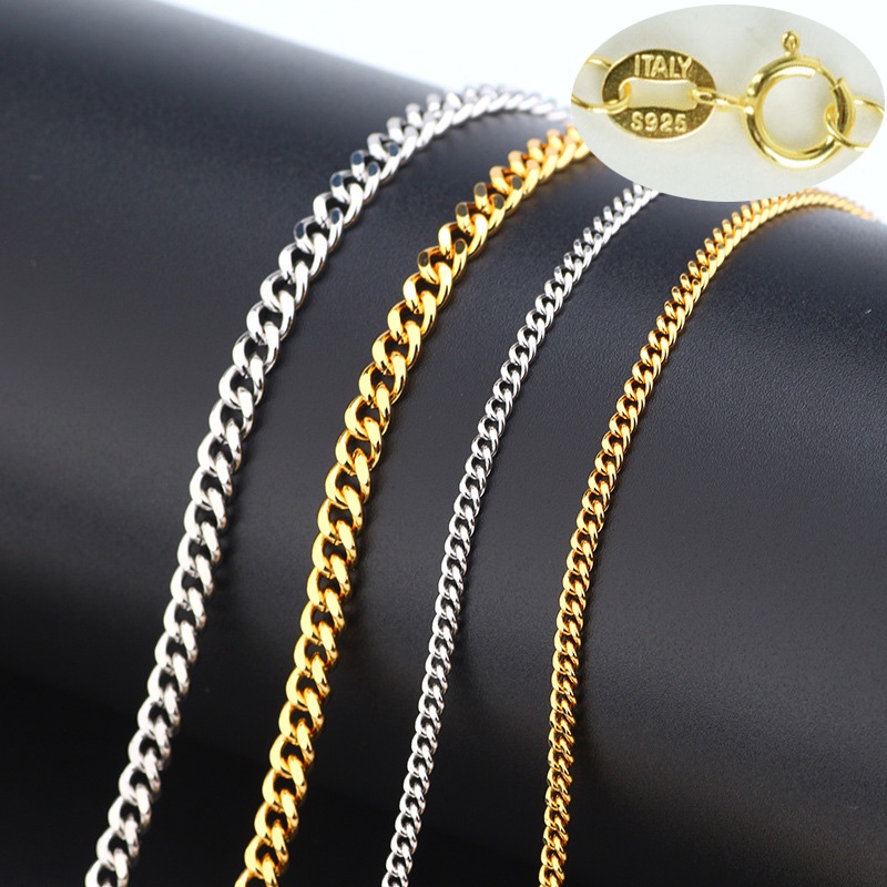 【Còn hàng】 Vòng cổ bạc S925 1,5-2,0mm Dây chuyền Cuba Chiều rộng / Chiều dài Khác nhau Món quà trang sức mạ vàng