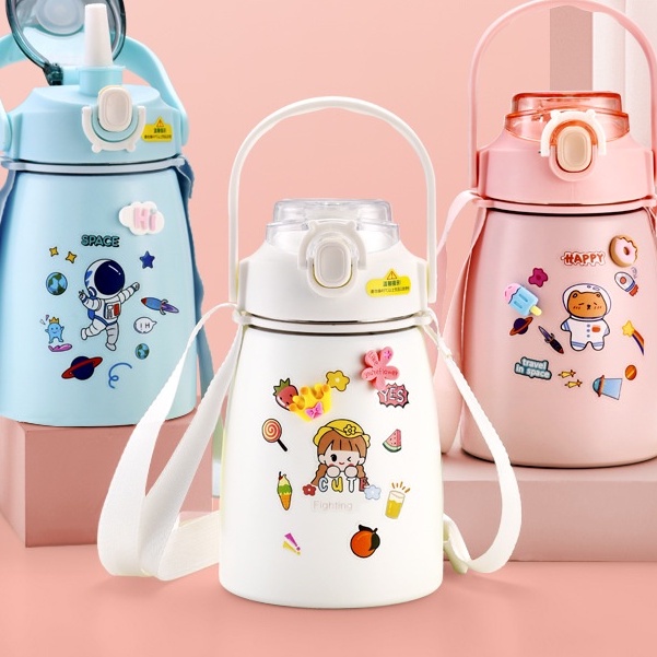 Bình Nước Giữ Nhiệt Cute, Bình Nước Giữ Nhiệt Kèm Ống Hút (tặng kèm sticker 2D,3D Inox 304 không rỉ)