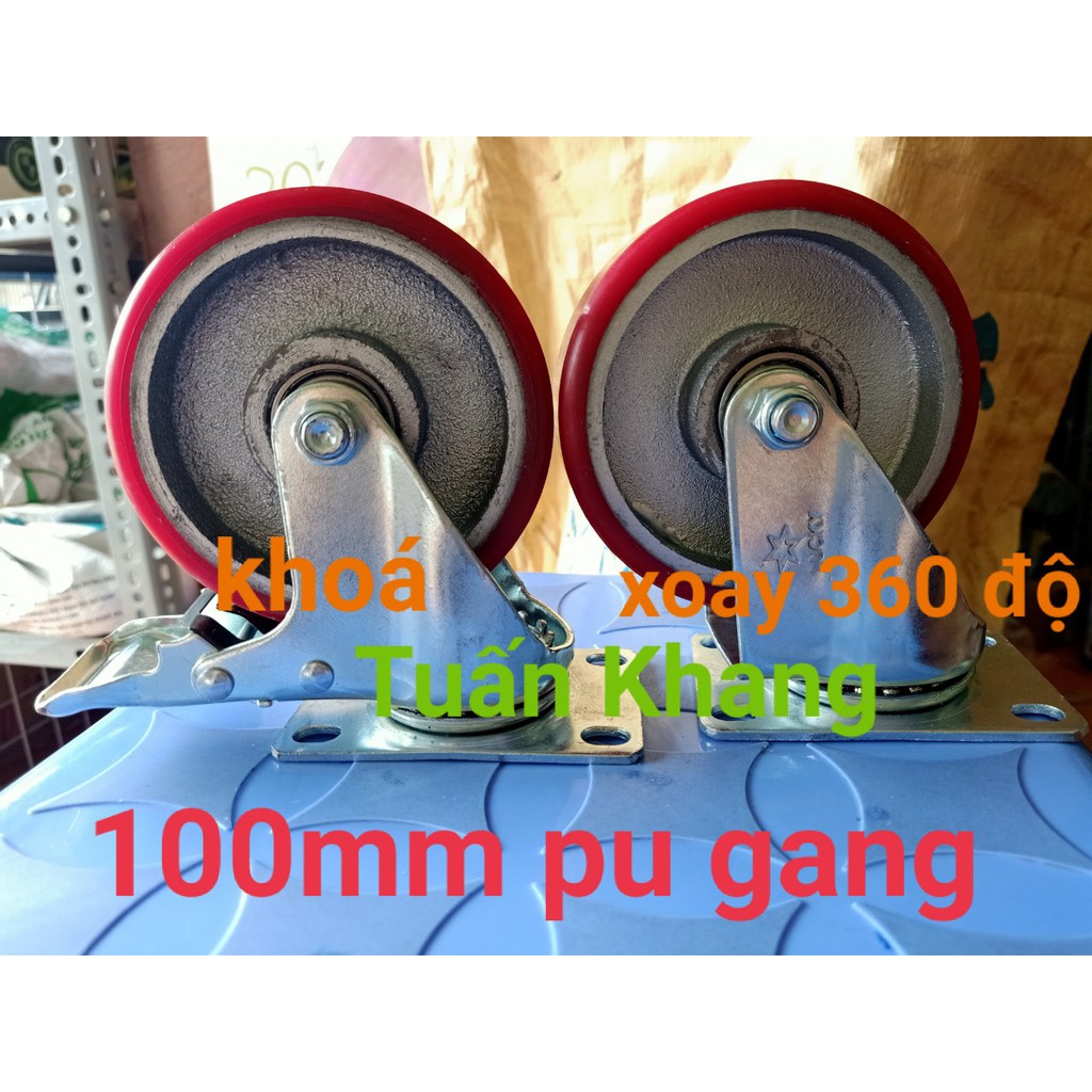 Bánh xe 100mm pu gang chịu tải tốt