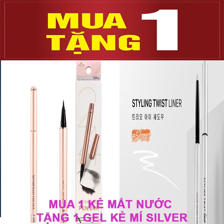 Kẻ mắt nước Vacosi 24h Waterproof Pen Rose Gold + Tặng Chì Kẻ Mắt Dạng Gel Vacosi (Silver)