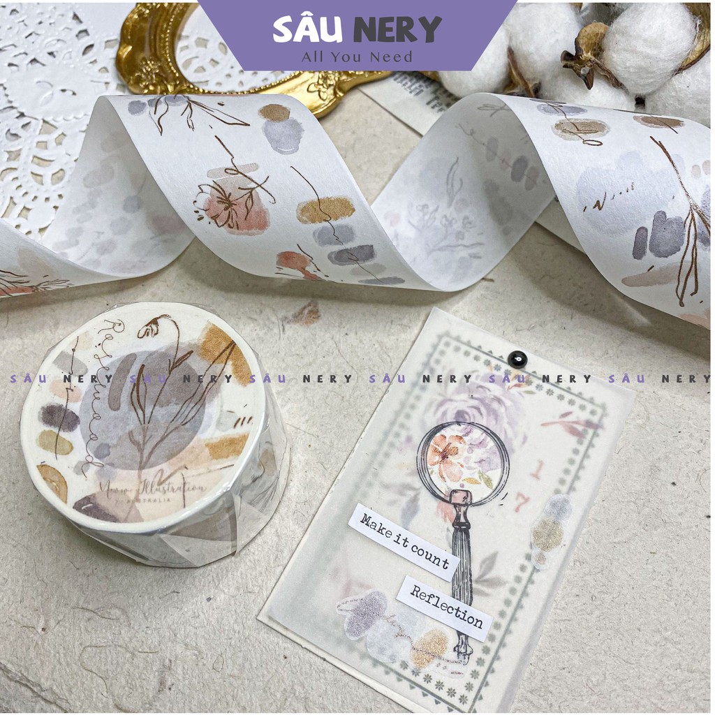 Sâu Nery - Washi tape, sticker hoa Rosewood by Meow Iliiustration (Chu kì 70cm)