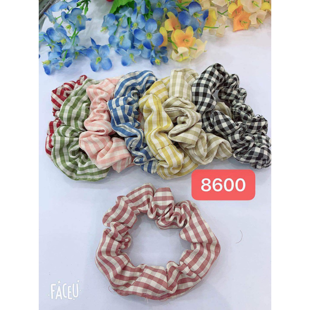 Dây buộc tóc, cột tóc vải scrunchies caro cao cấp, kiểu dáng dễ thương, phong cách Hàn Quốc