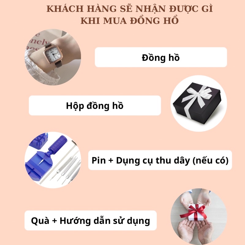 Đồng hồ nữ đeo tay mặt vuông nhỏ 26mm dây da SULABAU đẹp thanh lịch