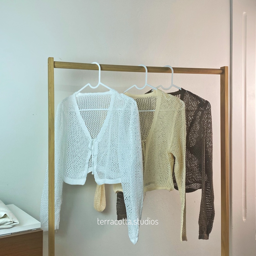 Áo Len Khoác Mỏng Cardigan Nữ Croptop Dệt Kim Tay Dài Cổ V Hàn Quốc Form Rộng Ulzzang