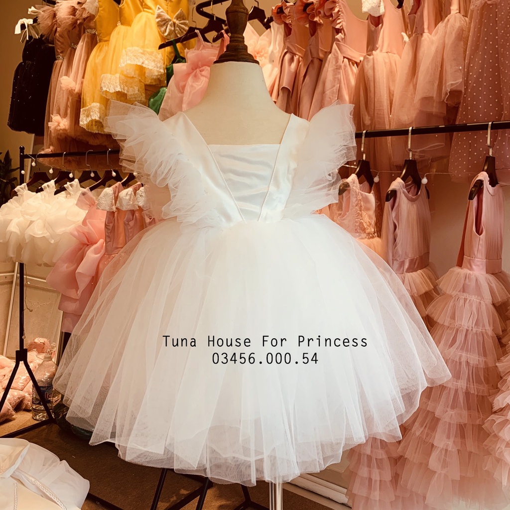 Váy đầm xoè công chúa màu trắng cánh tiên mặc thôi nôi đầy tháng cho bé gái - Tuna House For Princess