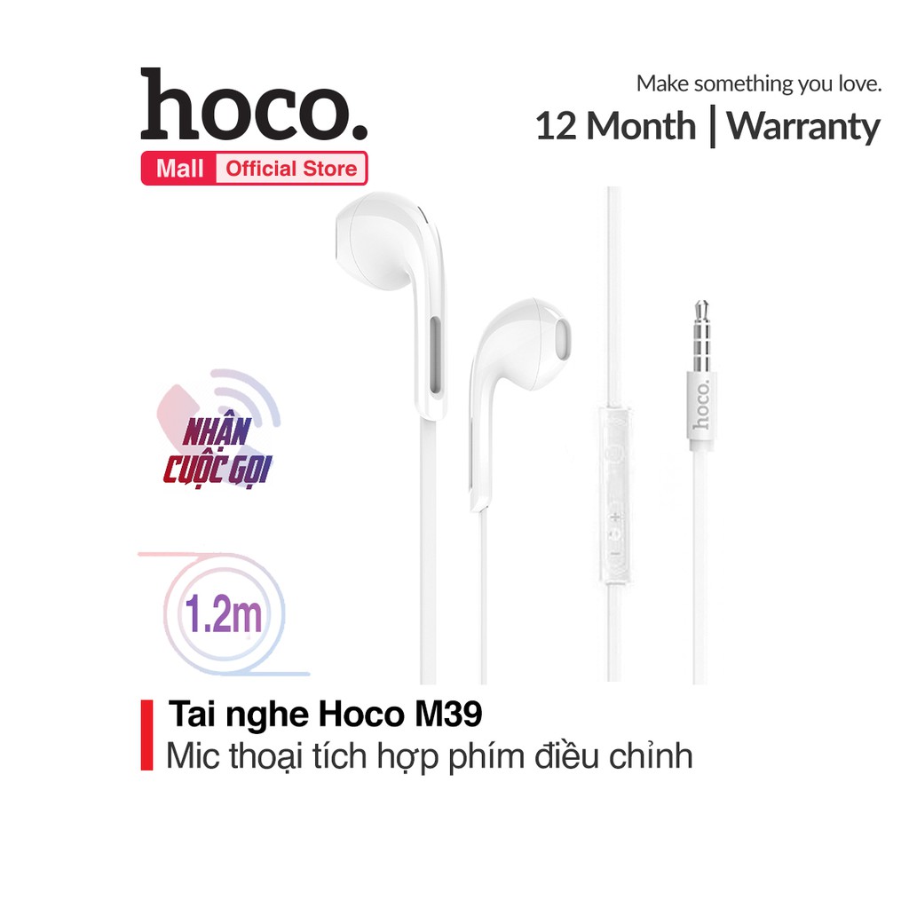 Tai nghe nhét tai Hoco M39 Super Bass tương thích các dòng điện thoại jack 3.5mm