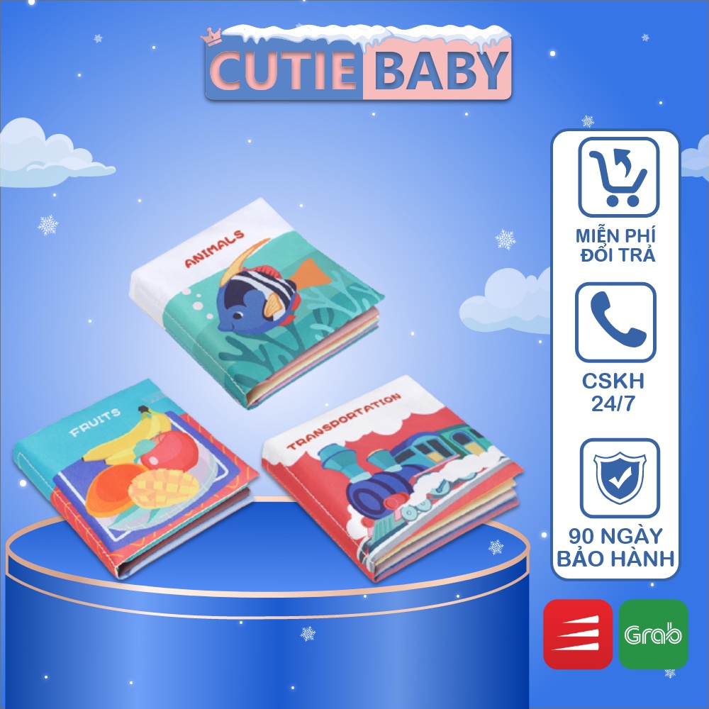 Sách Vải Cutiebaby mềm mại, kích thích thị giác với nhiều chủ đề bằng tiếng anh cho bé, trẻ trai, gái từ 0 tháng tuổi