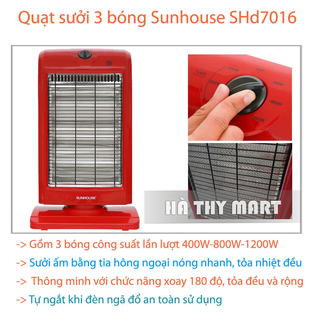 Quạt sưởi Sunhouse 2, 3 bóng SHD7016/7013 (Chính Hãng BH 12 Tháng)