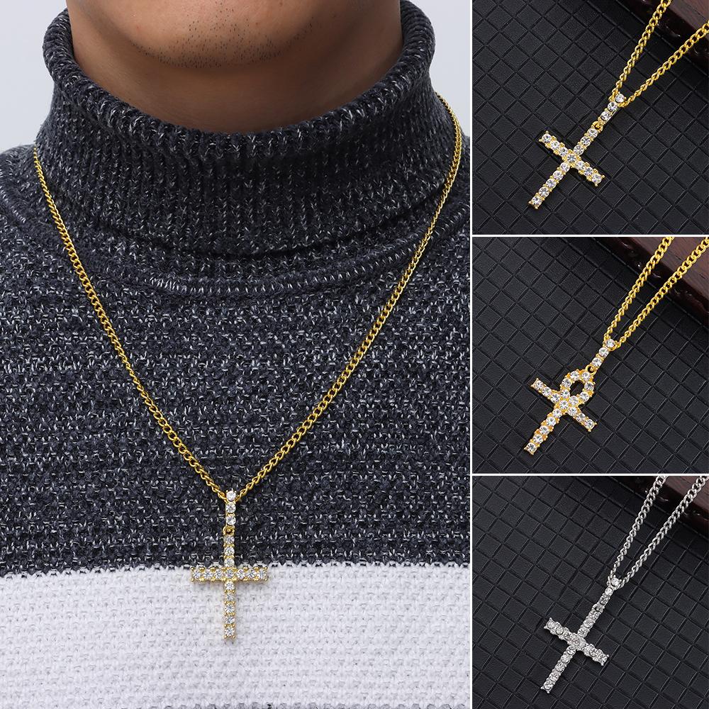 OSIER1 ANKER Vòng cổ Hợp Kim Mặt Hình Thánh Giá Đính Đá Phong Cách Hip Hop Mới Cho Nam