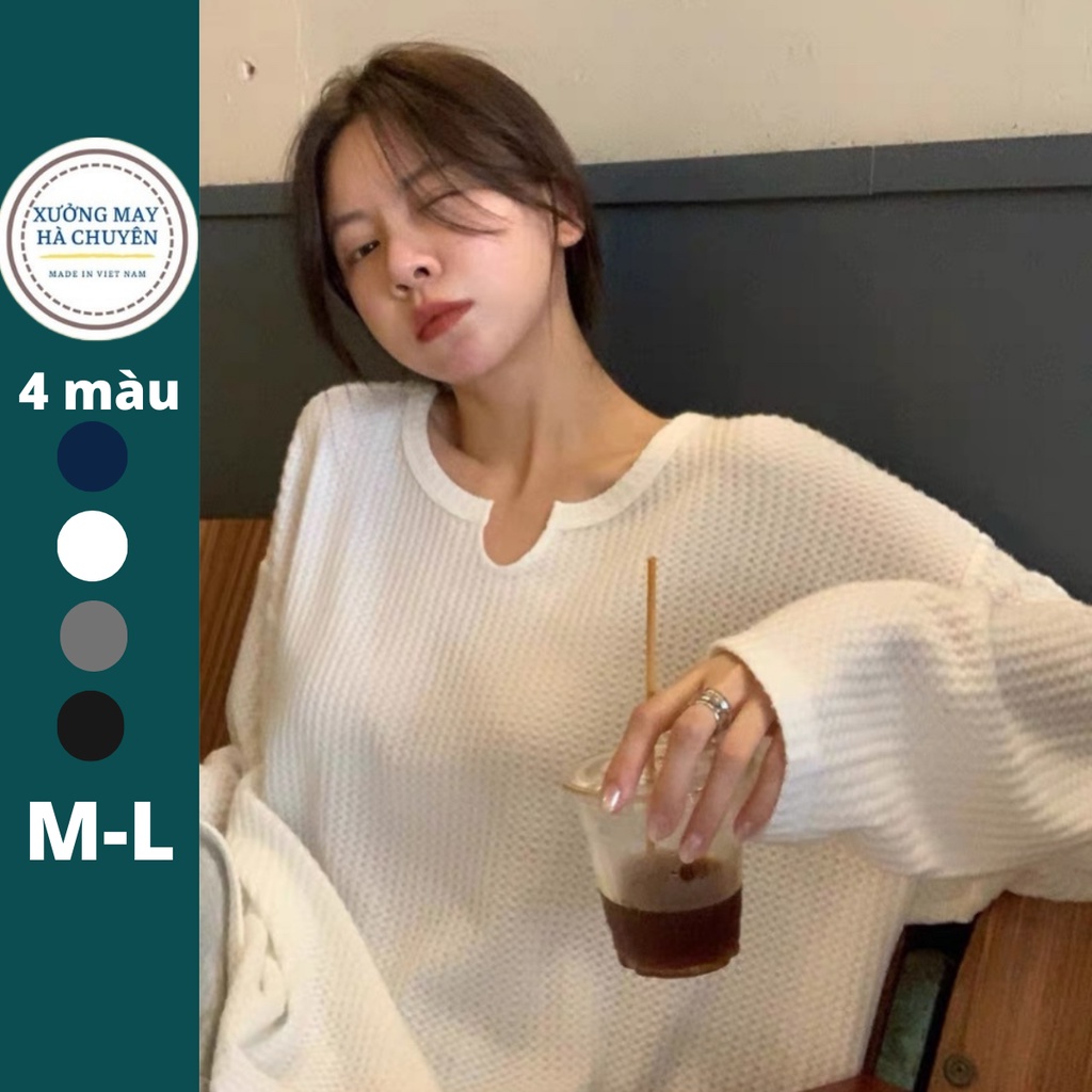 Áo thu đông len mỏng dài tay chất len tổ ong, áo thun cổ khoét tay dài dáng rộng cá tính mã A01