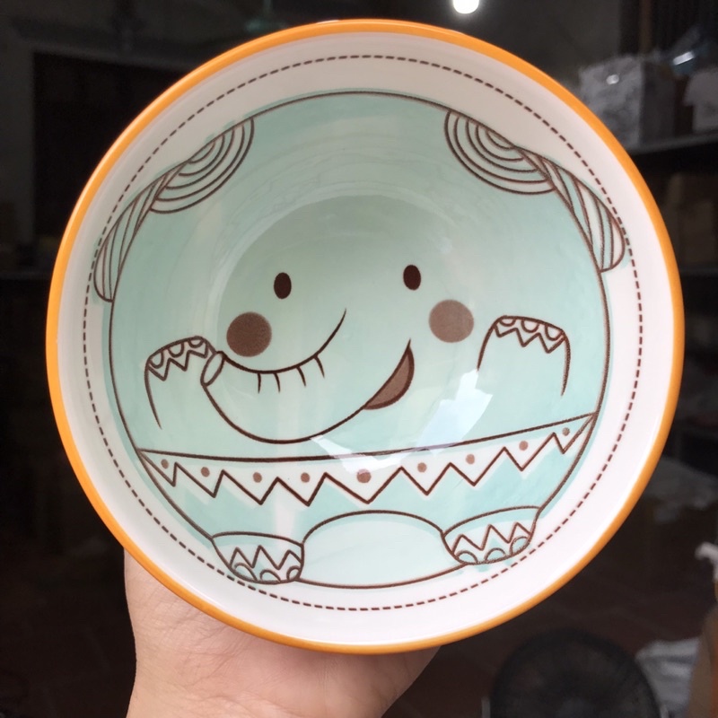 Bộ bát đĩa/Set bát đĩa hoạ tiết VOI màu xanh decor cho bé ăn dặm