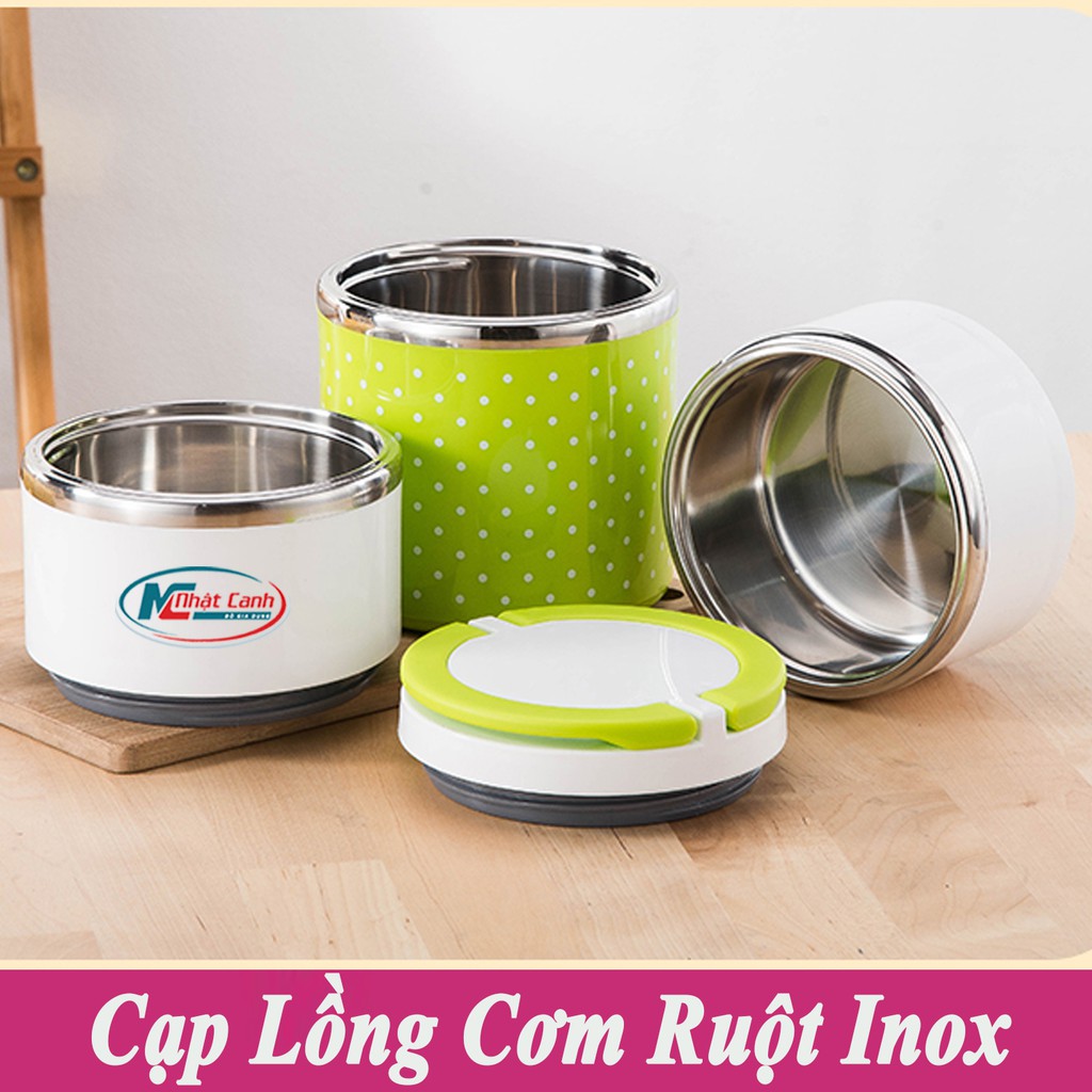  Cạp lồng đựng cơm ruột bằng inox vỏ nhựa chấm bi giữ nhiệt, cách nhiệt 1T,2T,3T