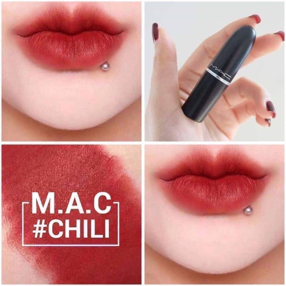 Son Mac Limited Powder Kiss Lipstick, Devoted Chili, Mull It Over, Ruby Woo, Son chính hãng full size