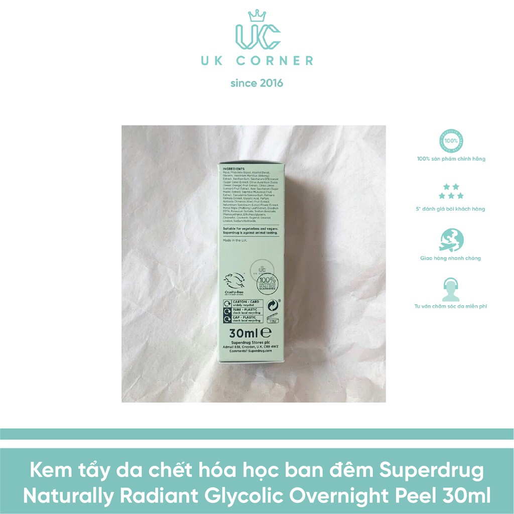 Kem tẩy da chết hóa học ban đêm Superdrug Naturally Radiant Glycolic Overnight Peel 30ml | BigBuy360 - bigbuy360.vn