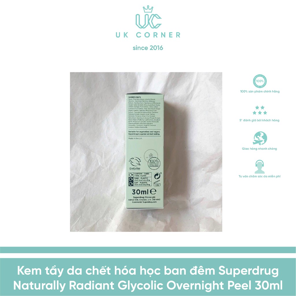 Kem tẩy da chết hóa học ban đêm Superdrug Naturally Radiant Glycolic Overnight Peel 30ml