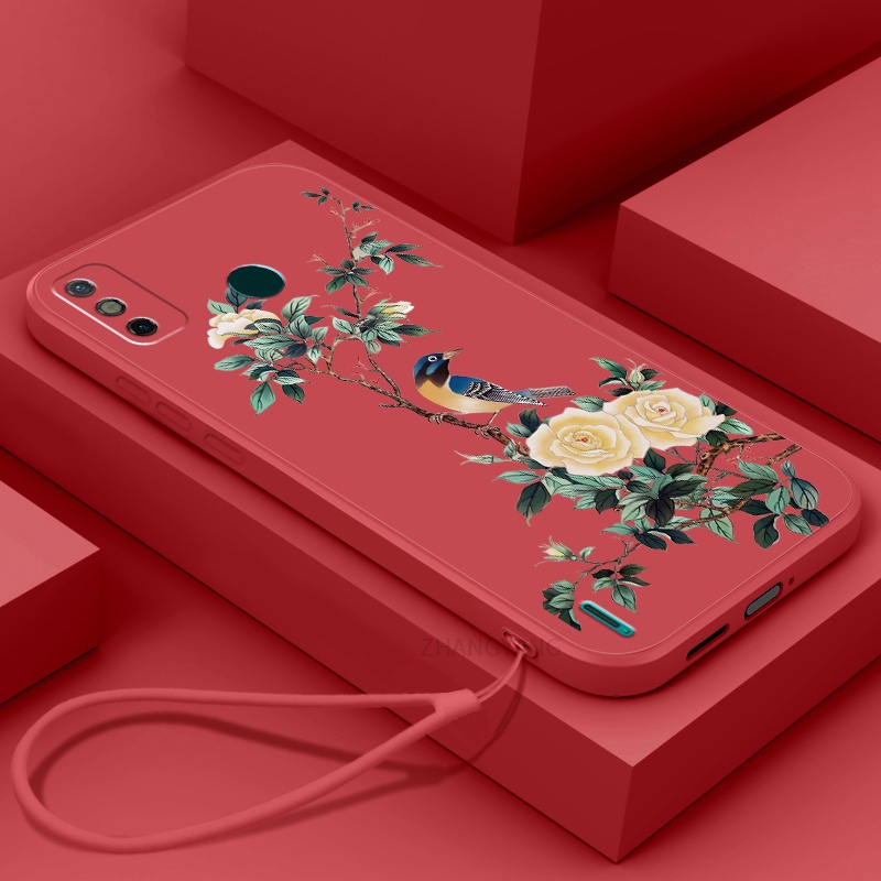 Ốp Điện Thoại TPU Mềm Họa Tiết Hoa Và Chim Có Dây Đeo Cho Tecno spark 6 go