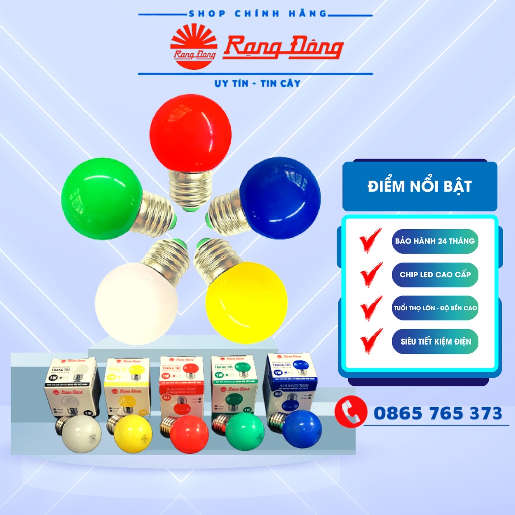 Bóng đèn trang trí 1W LED Rạng Đông, màu đỏ, vàng, trắng, xanh